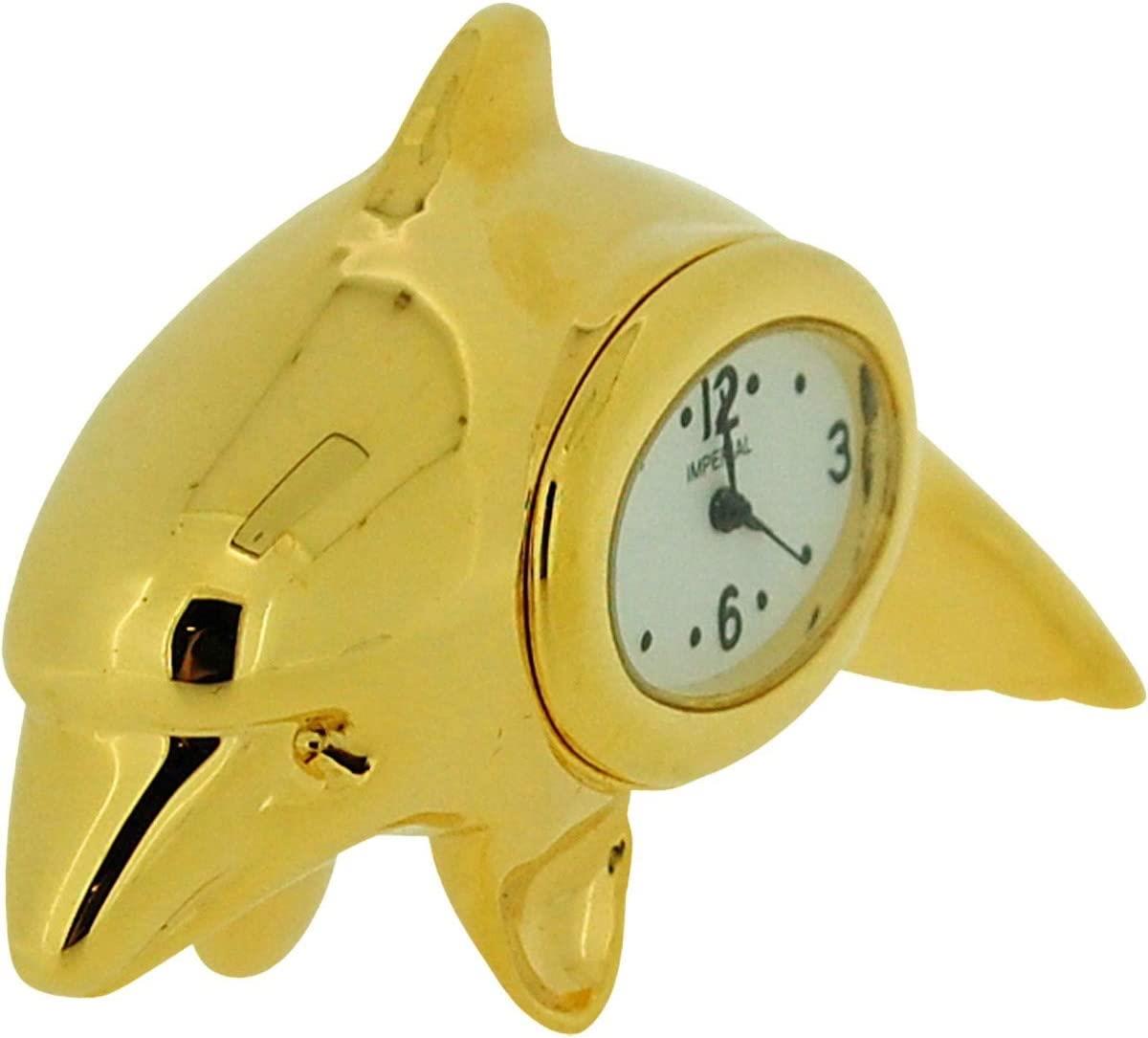 Miniature Clock Gold Free Standing Dolphin Solid Brass IMP1062G  CLEARANCE NEEDS RE-BATTERY