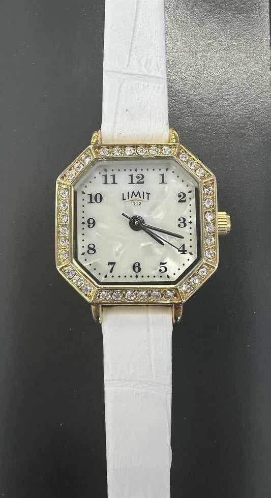 Limit Ladies gold case white strap watch