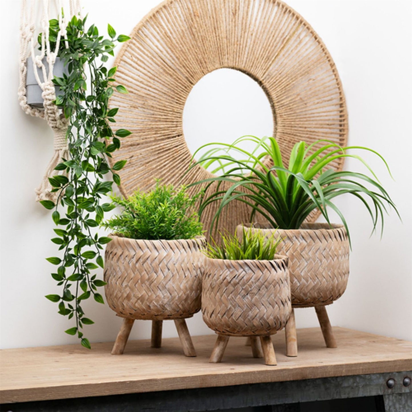 Hestia Set of 3 Woven Bamboo Indoor Footed Planters