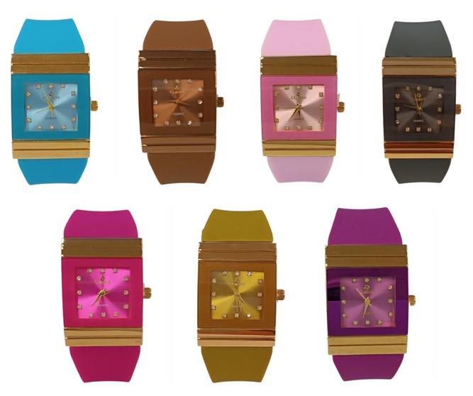 Clasico Ladies Water Resistant Bling Big Square Dial Rubber Strap WatcH Available Multiple colour