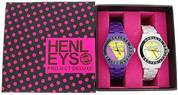 Henleys Project Deluxe Ladies Set of 2 Funky Plastic Watch Purple-White SUMMERTWIN CLEARANCE NEEDS RE-BATTERY