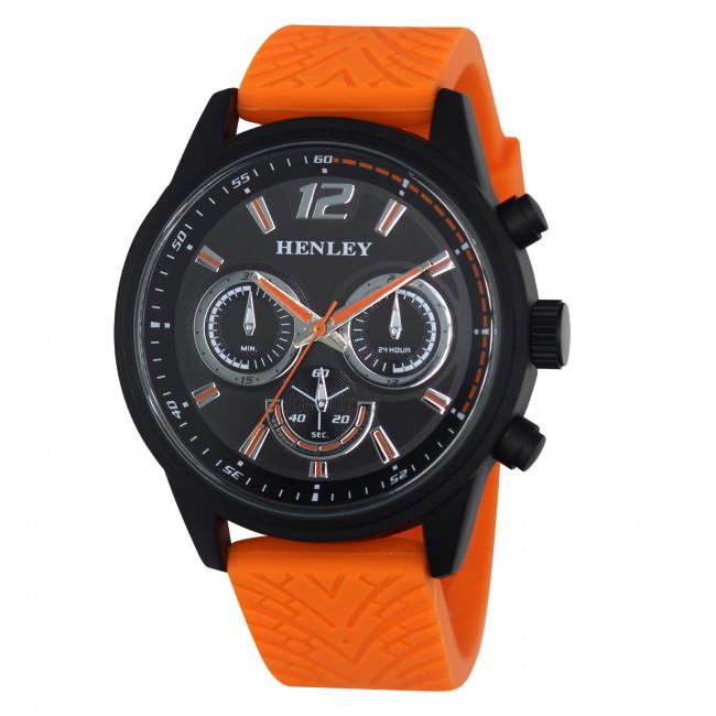 Henley Mens Fashion Multi Eye Black Dial With Sports Large Silicone Strap Watch H02216 Available Multiple Colour