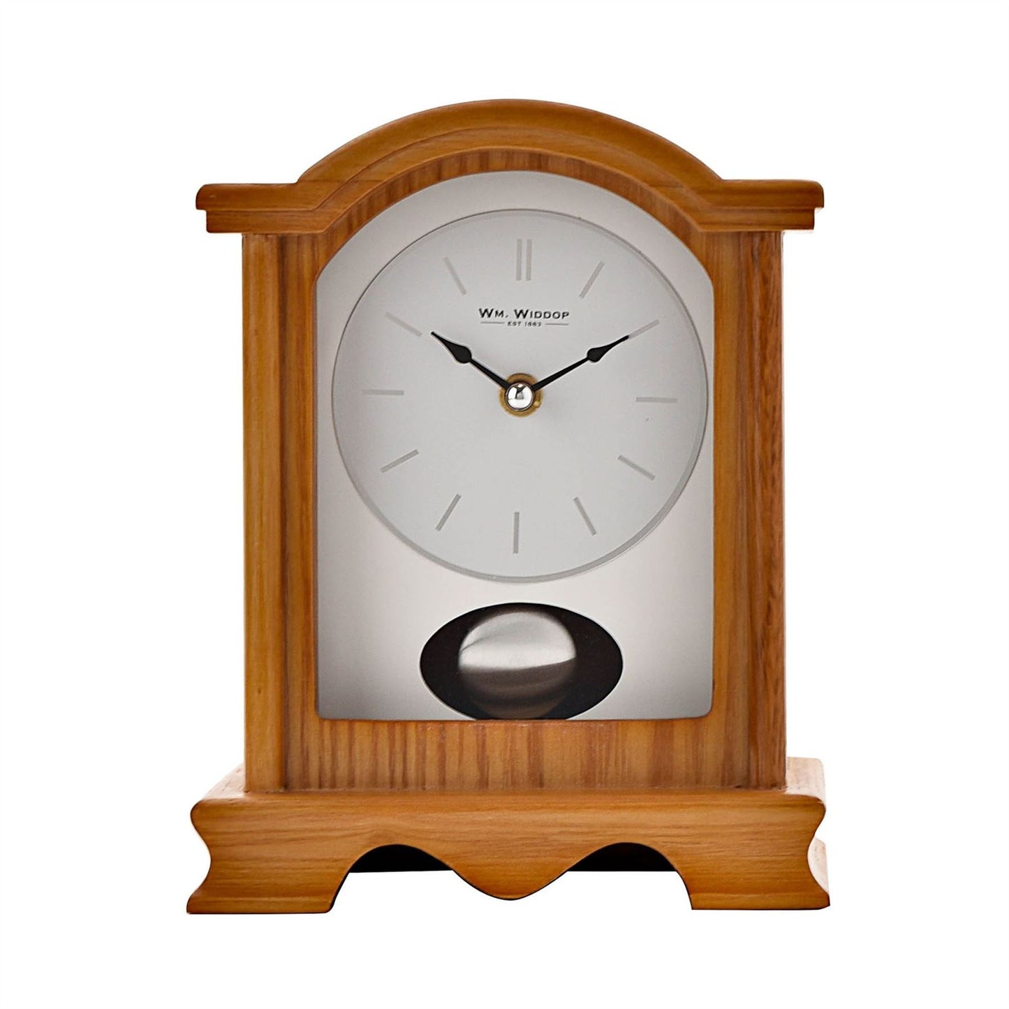 Wm.Widdop Broken Arch Pendulum Mantel Clock Oak Effect