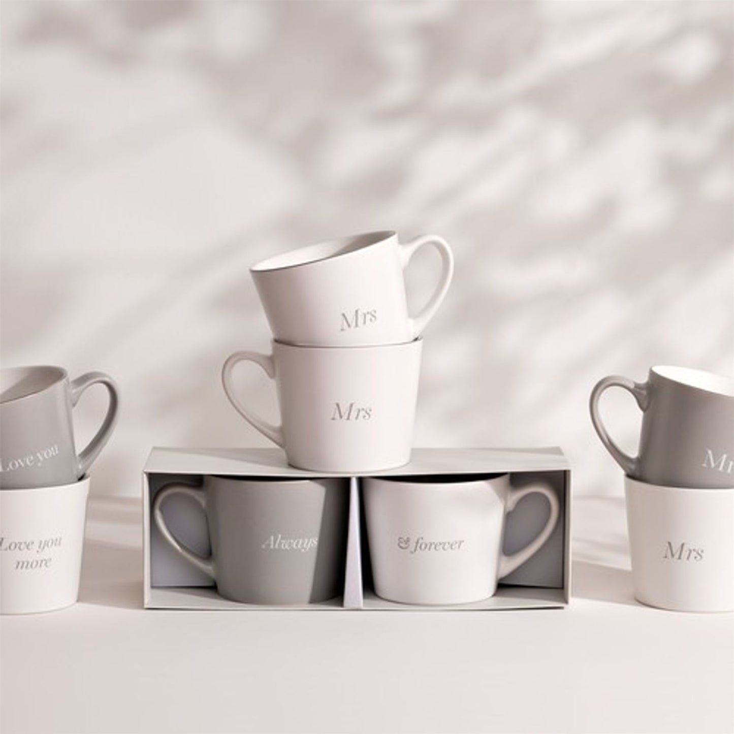 Amore Set of 2 Grey & White Mugs - Always & Forever