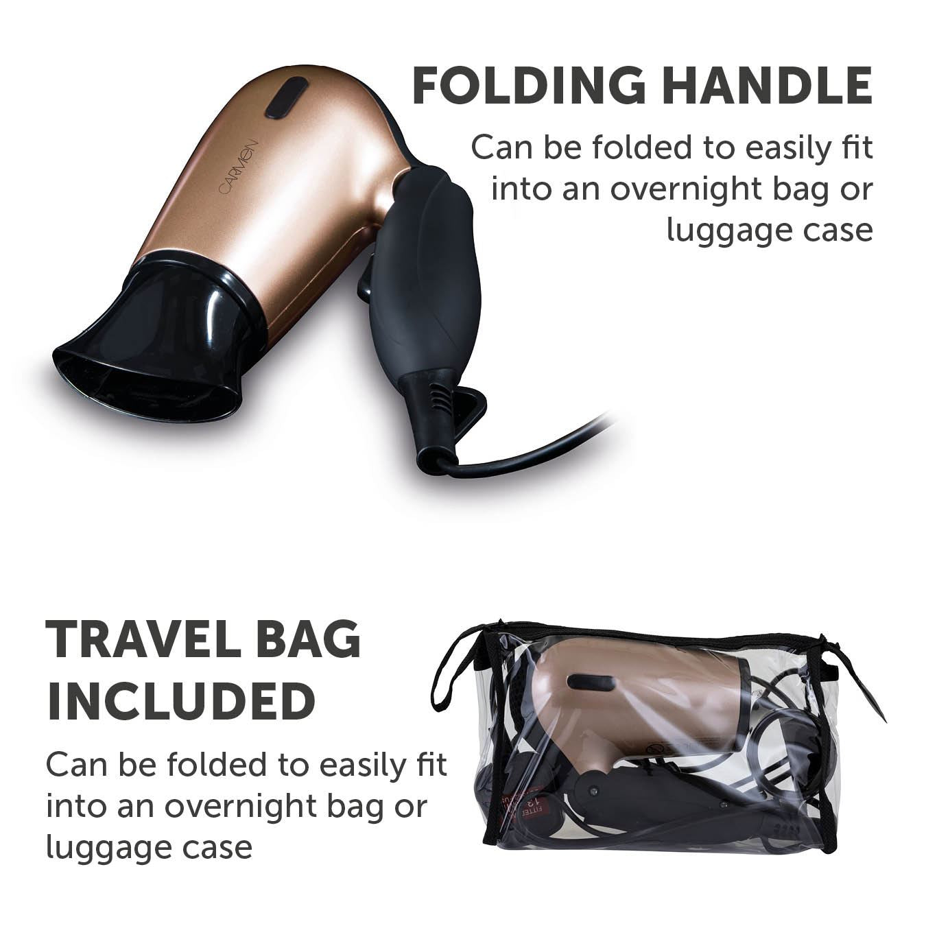 Carmen Noir 1200W Travel Hair Dryer Black