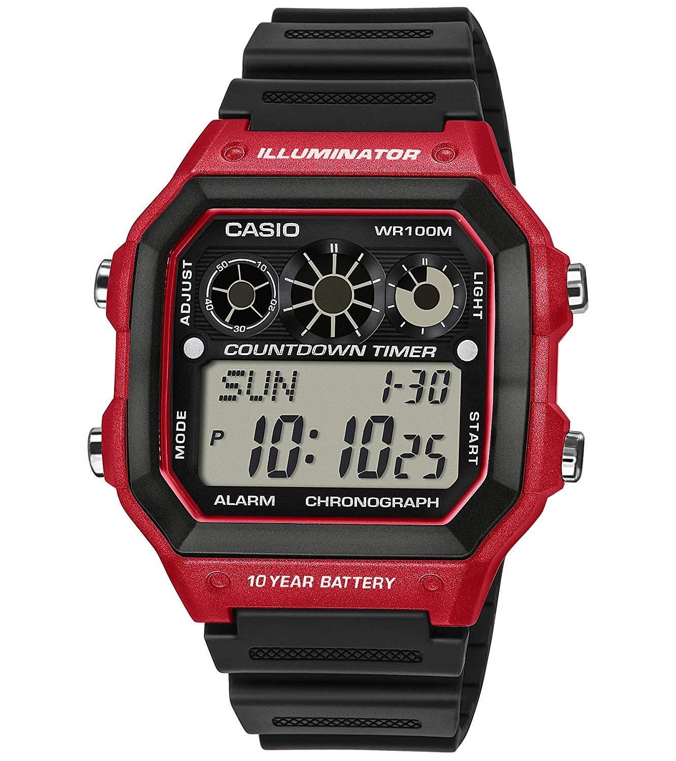 Casio Mens Digital World Time Alarm Rubber Strap Watch Available Multiple Colour