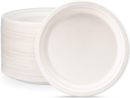 125 x Round 9" Strong Paper Plates Biodegradable Bagasse Disposable