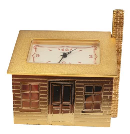 Miniature Clock Goldtone House Design Solid Brass IMP1011 - CLEARANCE NEEDS RE-BATTERY
