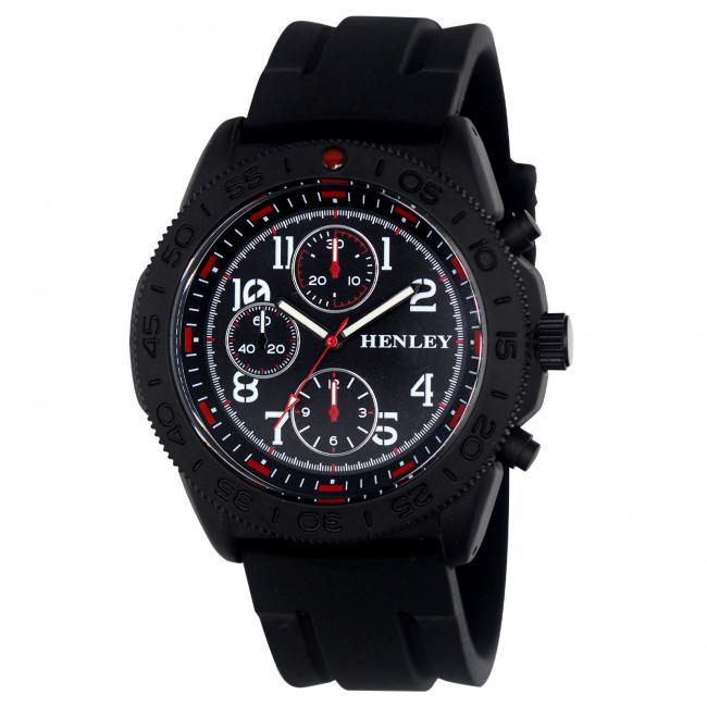 Henley Mens Multi Eye Black Dial With Sports Large Silicone Strap Watch H02218 Available Multiple Colour