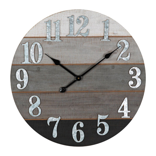 Hometime Round Wooden Wall Clock Metal Numbers 60cm