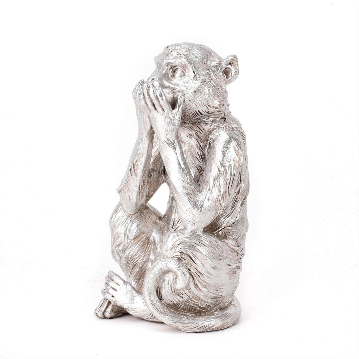 Hestia Silver Resin Monkey Figurine - Speak No Evil 20cm