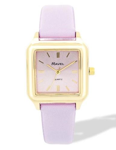 Ravel Ladies Fashion Summertime Square Gilt Case Dial with Leather Strap Watch Available Multiple Colour