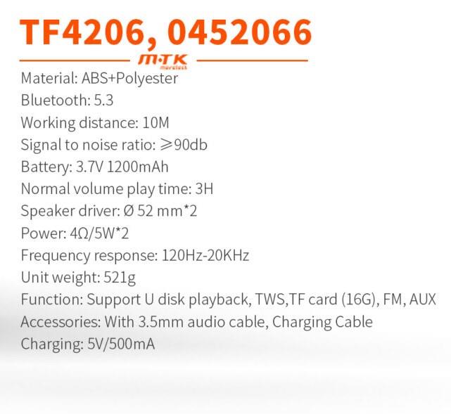 M.TK Bluetooth Speaker 5.3 HiFi TWS 5W*2 FM / USB / TF / A uxled Battery 1200MAH – Blue TF4206 Woox