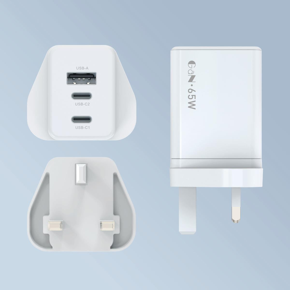 Power Adapter With Dual USB-C & One USB-A Ports 65W WYEFLUX