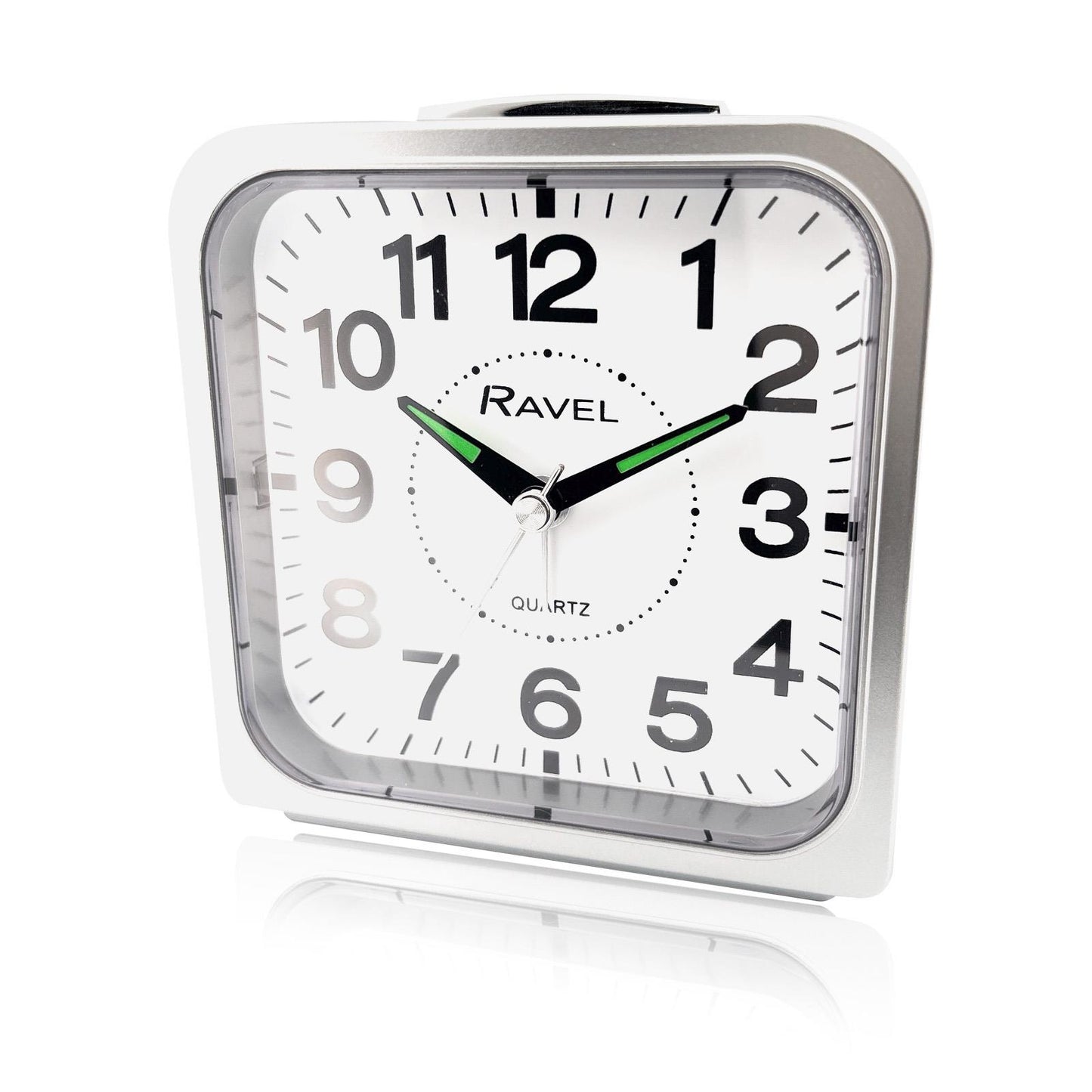 Ravel Bedside Quartz Mid Sized Bold Black Numbers Alarm Clock Silver