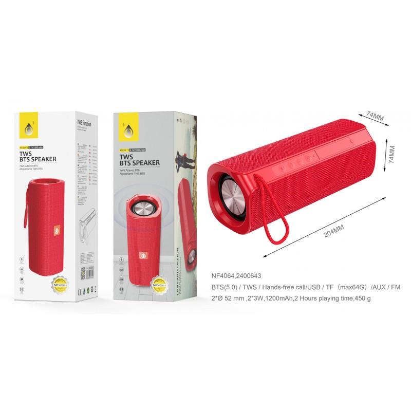 TWS Blutooth Speaker Estuche, 6W, 1200mAh, BTS 5.0, FM/Line/USB/TF Card, Red