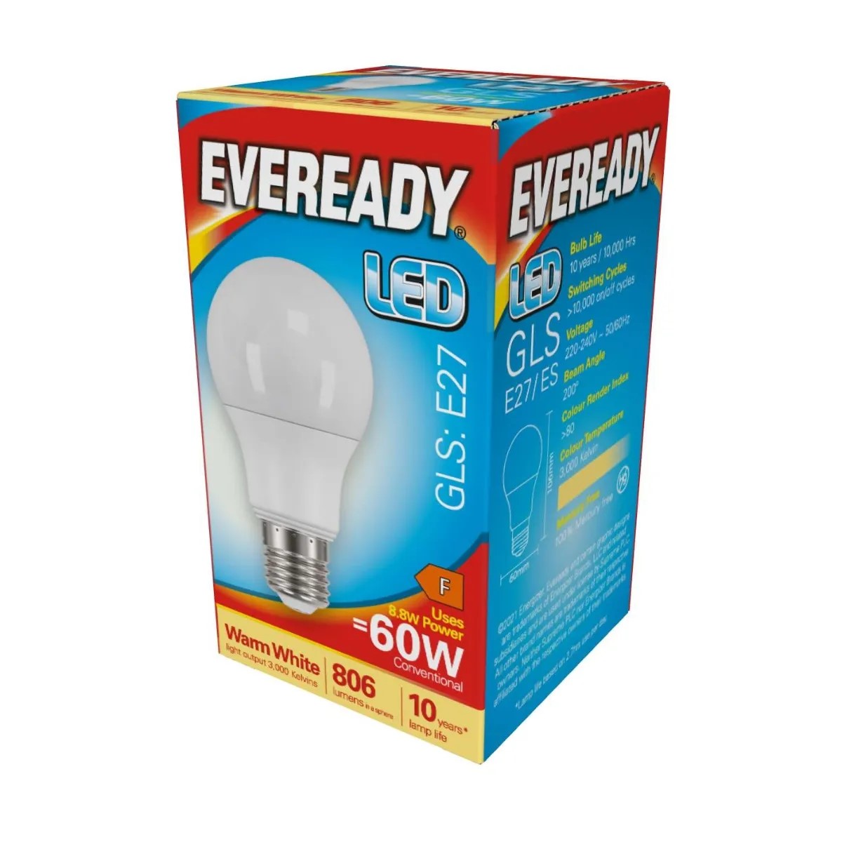 S13624 Eveready LED bulb GLS 60w E27 Warm White Pack of 5