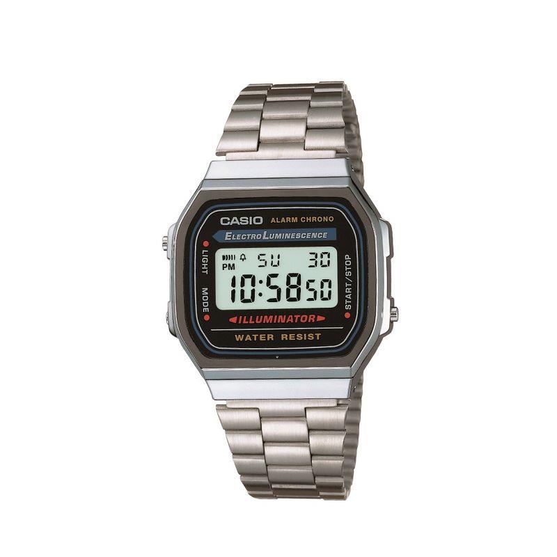 Casio Mens Retro Digital Dial Silver Bracelet Watch A168WA-1WDF