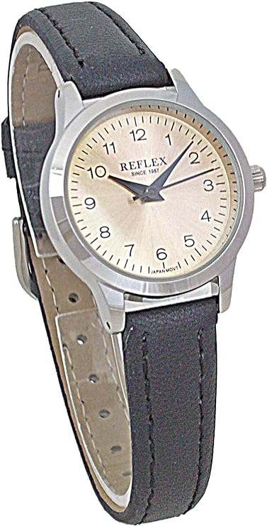 Reflex Ladies Watch Black Leather Strap Light Brown Dial Ref0033