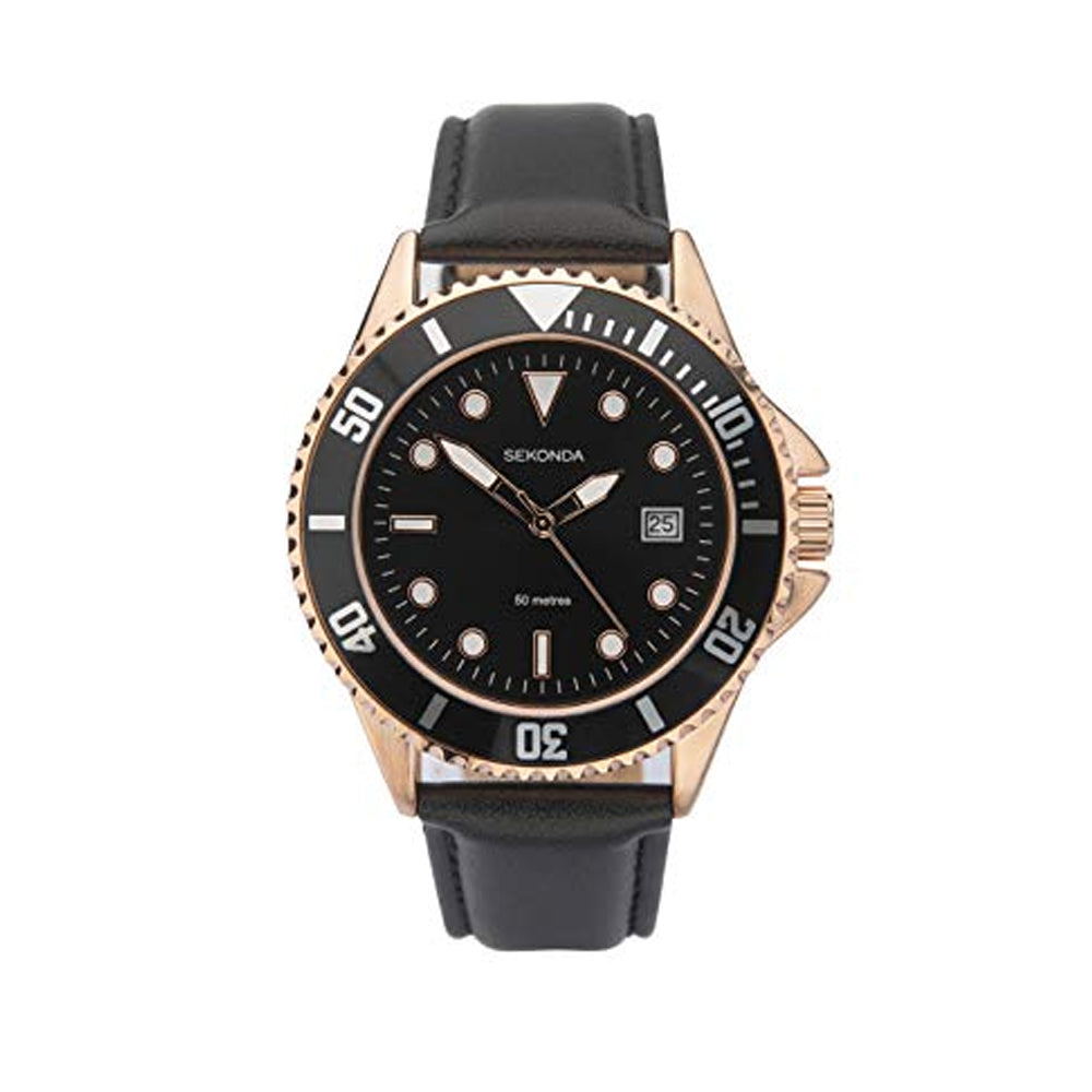 Sekonda Mens Rose Gold Case Leather Strap Watch 1515