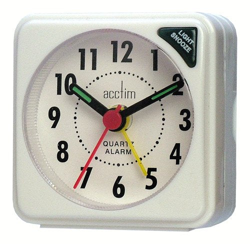 Acctim Ingot Small White Quartz Travel Time Alarm Clock Light & Snooze 25/738WB