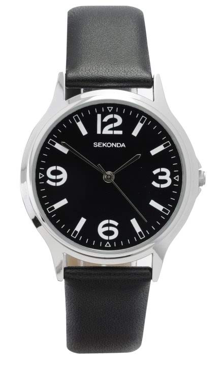 Sekonda Mens Classic Style Black Leather Strap Watch 3285