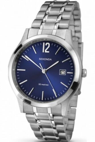 Sekonda Mens Basic Dated Blue Dial Stainless Steel Bracelet Watch - 3728
