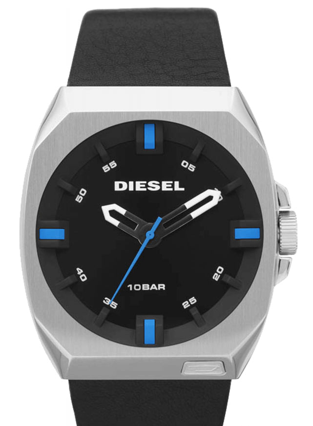 Diesel Mens Fashion Black Leather Strap Watch DZ1545  *NEEDS BATTERY*