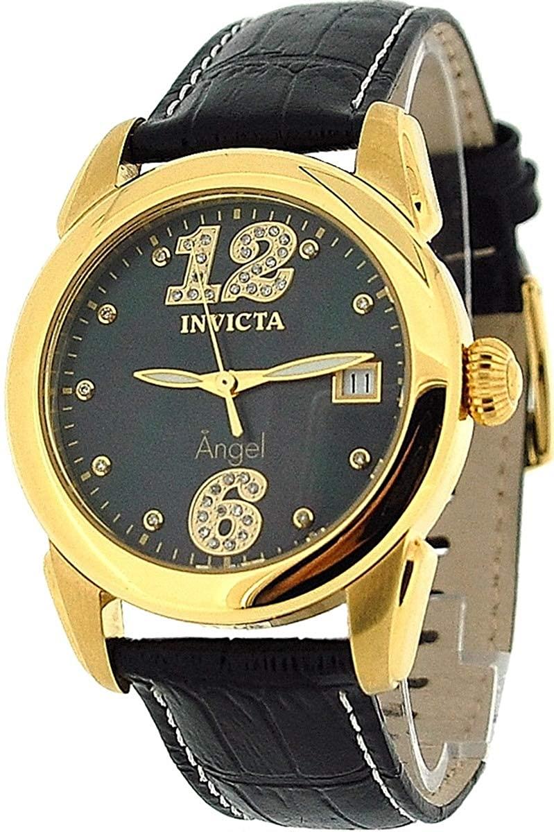 Invicta Ladies Angel Analog Date Black Leather Strap Casual Watch INV0771*NEEDS BATTERY*