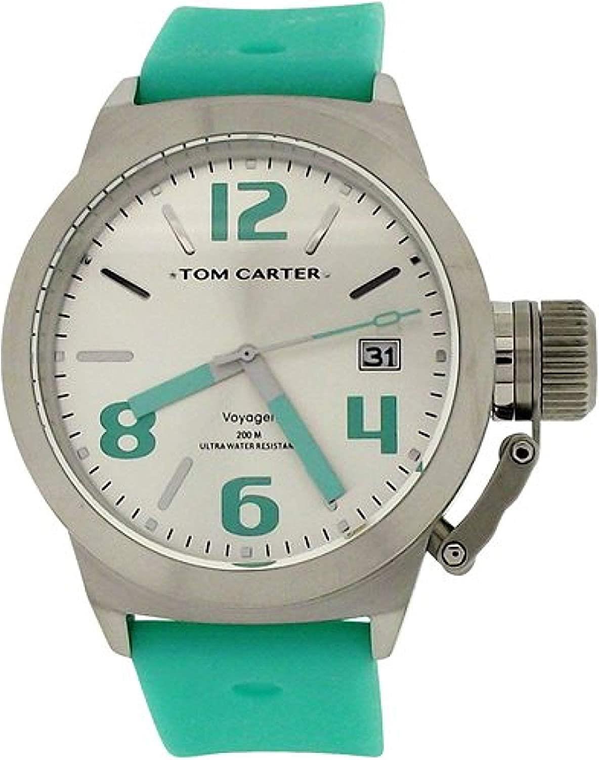 Tom Carter Unisex White Dial, Date Stainless Steel Green Silicone Strap Watch (Needs Battery)