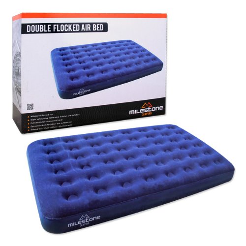Milestone Camping Double Flocked Airbed - Blue 88010
