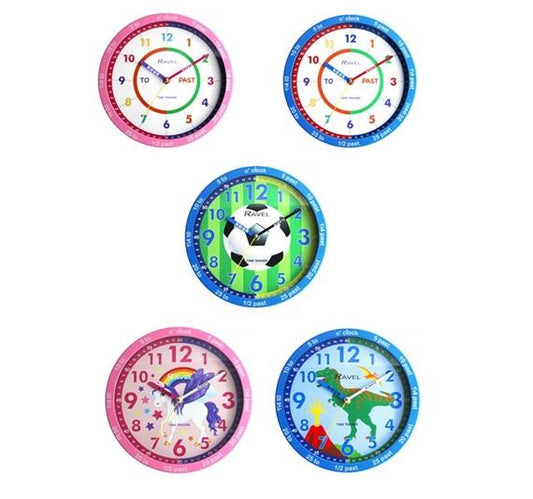 Ravel 25cm Childrens Time-Teacher Wall Clock R.KC.TT Available Multiple Colour