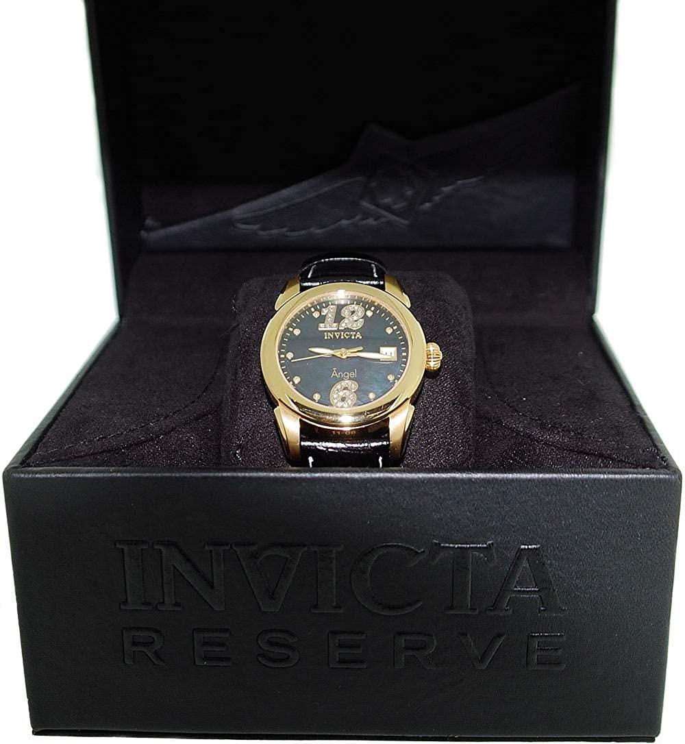 Invicta Ladies Angel Analog Date Black Leather Strap Casual Watch INV0771*NEEDS BATTERY*