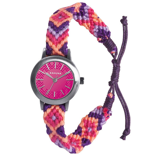 Kahuna Laies Slim Plaited Pink dial with Fabric Strap Watch AKLF-0019L  - CLEARANCE NEEDS RE-BATTERY
