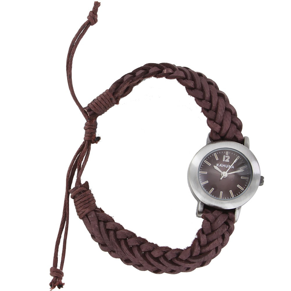 Kahuna Laies Slim Plaited Brown dial with Fabric Strap Watch AKLF-0021L - CLEARANCE NEEDS RE-BATTERY