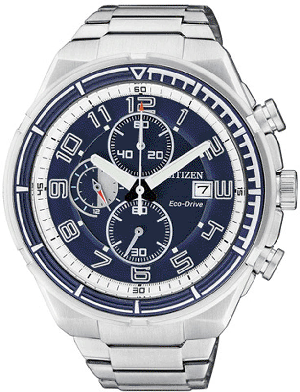 Citizen Mens Eco-drive Chronograph Blue Face Stainless Steel Bracelet Watch Ca0491-50l