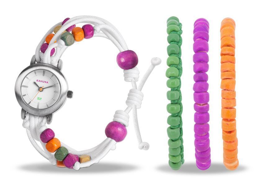 Kahuna Ladies White dial with Colour Fabric Strap Friendship Watch KLF-0015LSTK  - CLEARANCE NEEDS RE-BATTERY