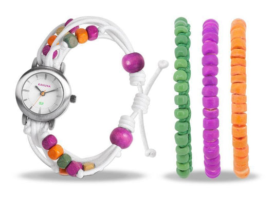 Kahuna Ladies White dial with Colour Fabric Strap Friendship Watch KLF-0015LSTK  - CLEARANCE NEEDS RE-BATTERY