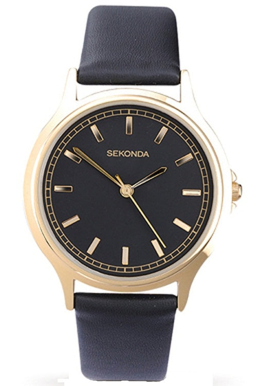 Sekonda Mens Classic Style Black Leather & Gold Plated Watch 3141
