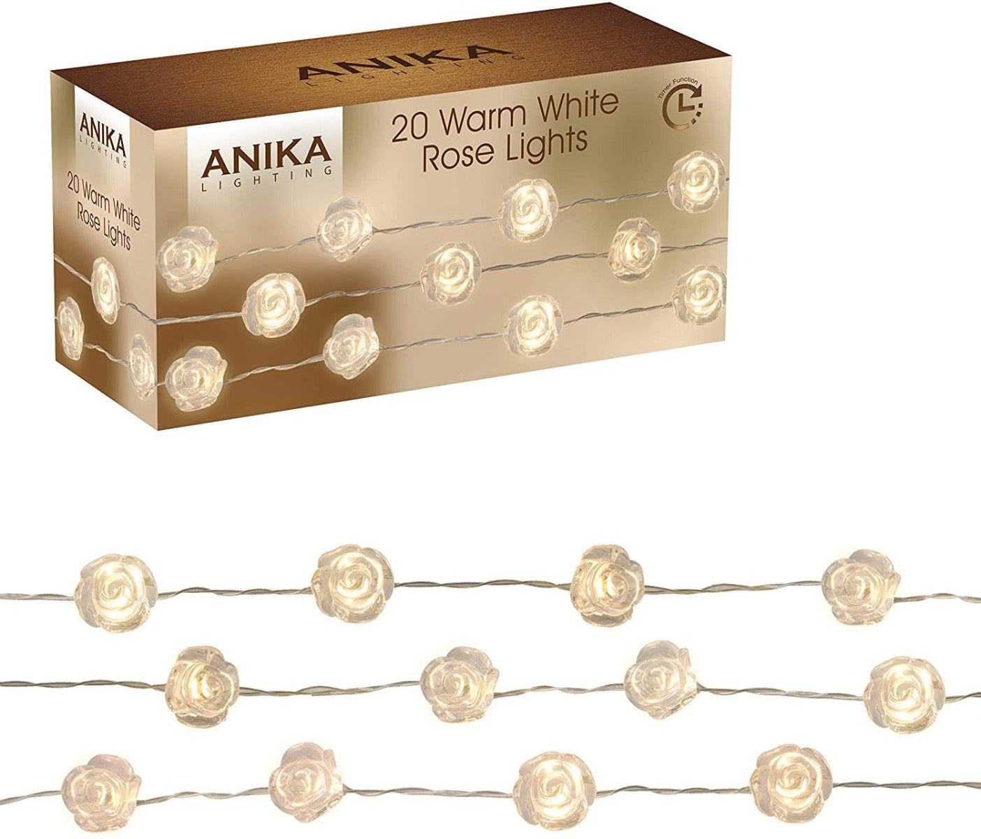 20 Warm White LED Rose Light
