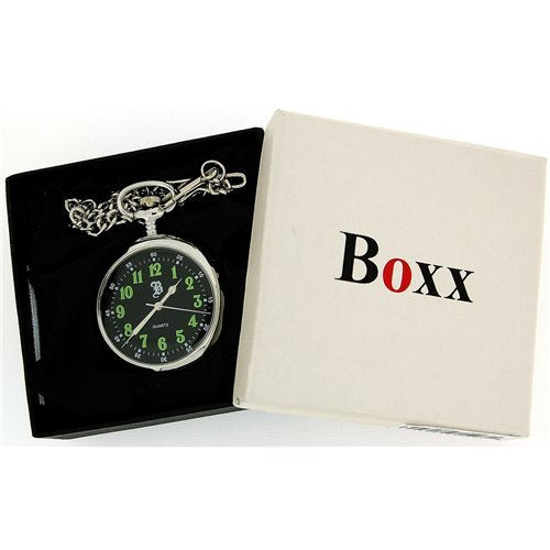 Boxx Mens Analogue Silver Tone Black Dial Pocket Watch 12 Chain Boxx54