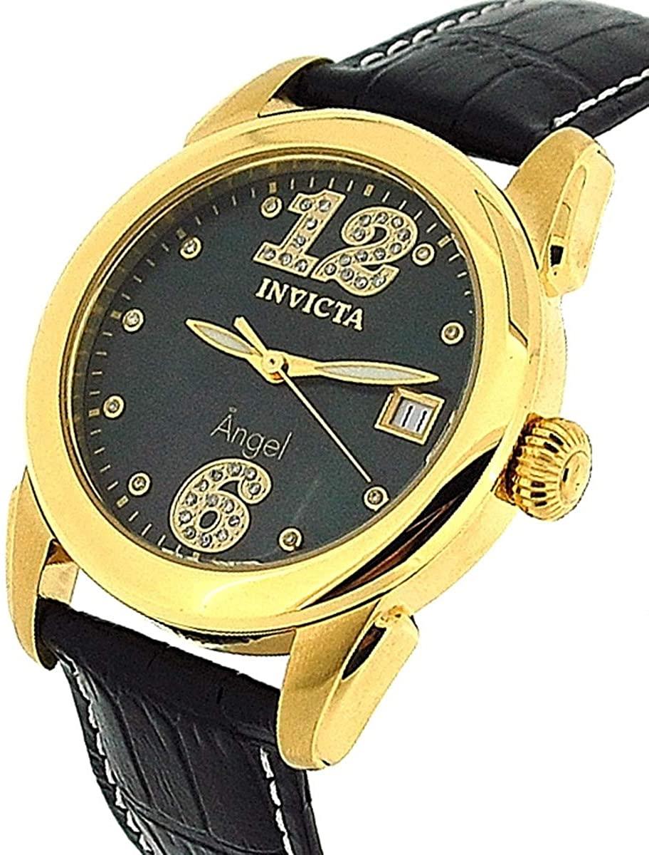 Invicta Ladies Angel Analog Date Black Leather Strap Casual Watch INV0771*NEEDS BATTERY*