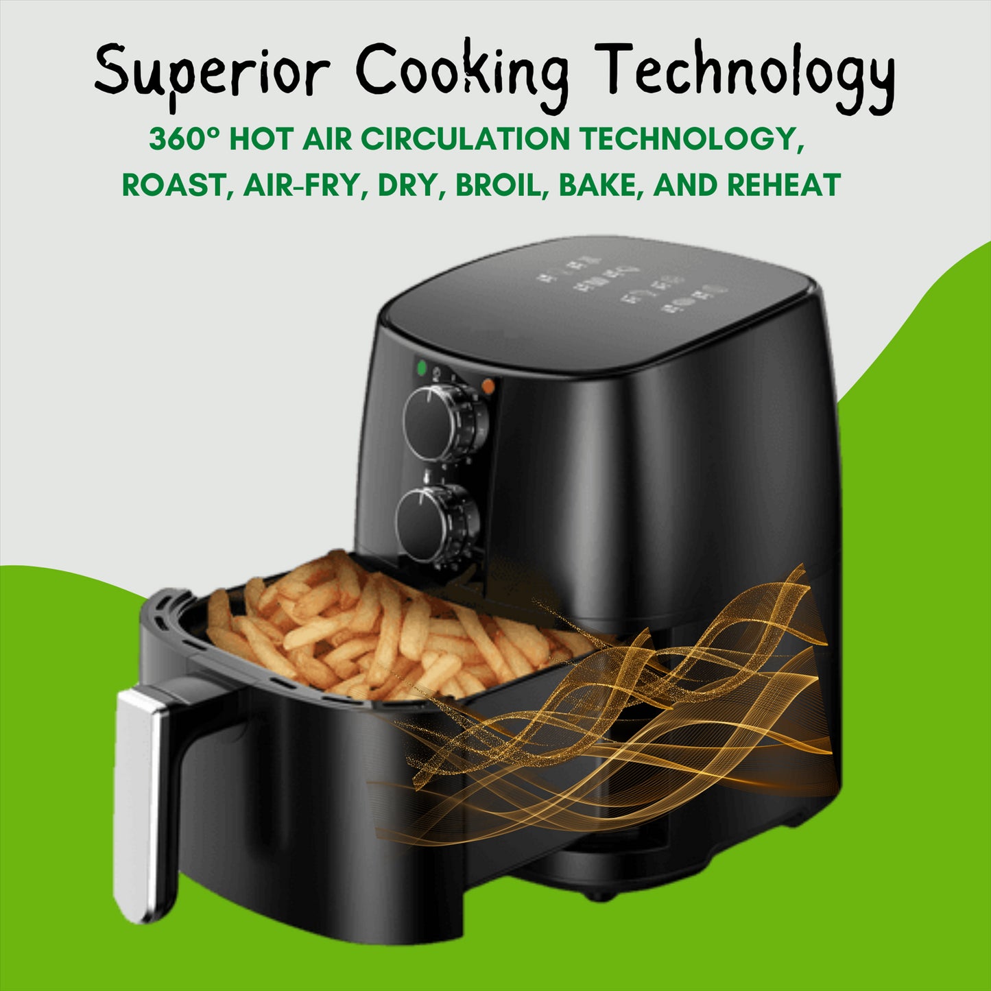 Domestic King 4L Air Fryer With Recipe Book, Timer & Temperature Control Black- DK18056