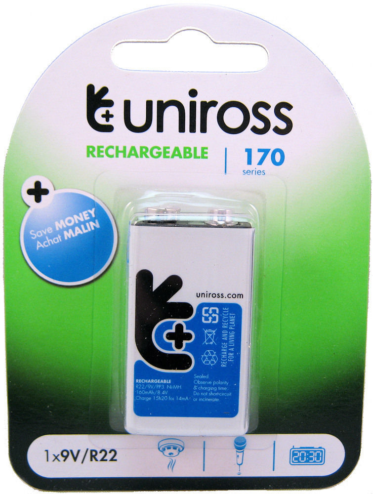 Uniross Rechargeable PP3 (9V/R22) Battery
