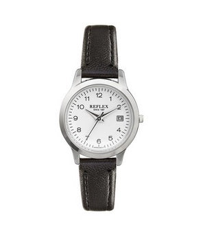 Reflex Ladies watch Black Leather Strap White Dial with Date REF0061