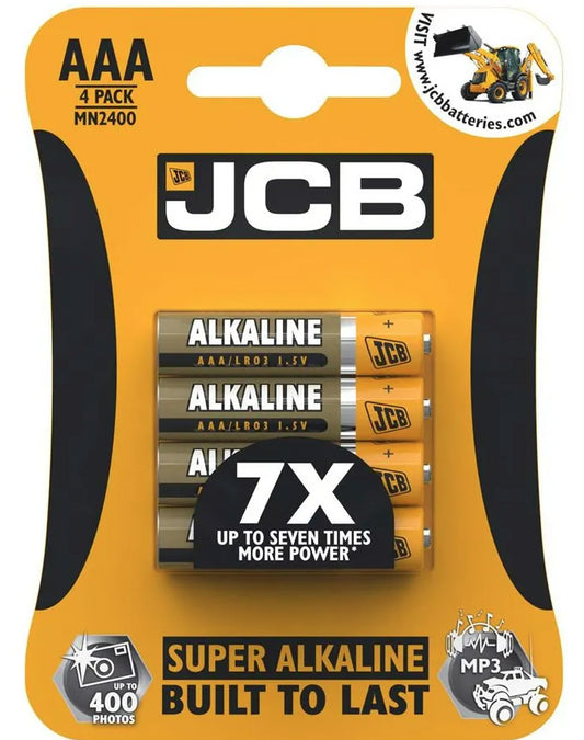 JCB AAA Super Alkaline Batteries 4 Per Card - Box of 10