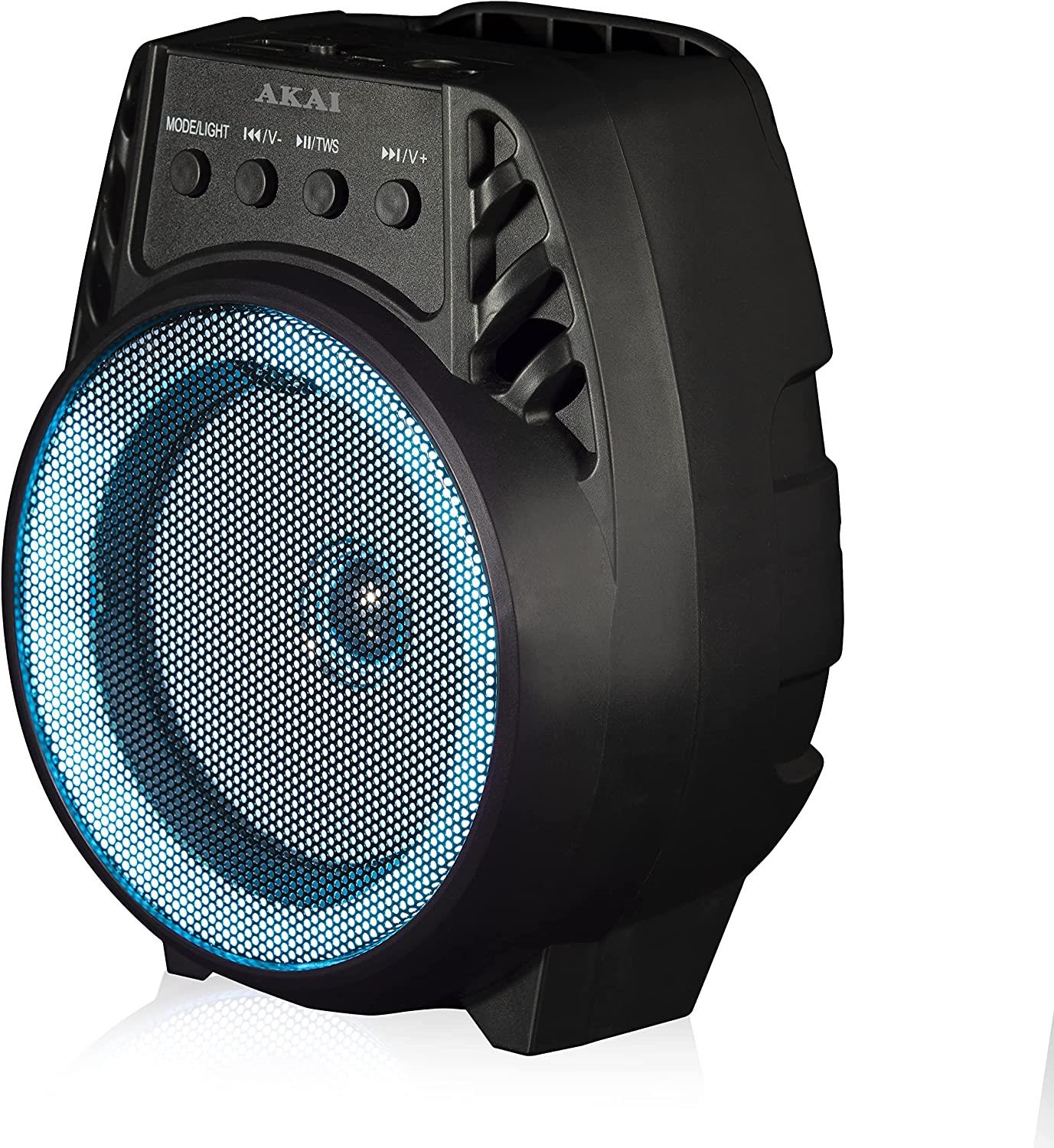 AKAI A58168 Vibes 4 Inch LED Party Speaker, Bluetooth Connectivity, Wireless & Portable, 5W, Black