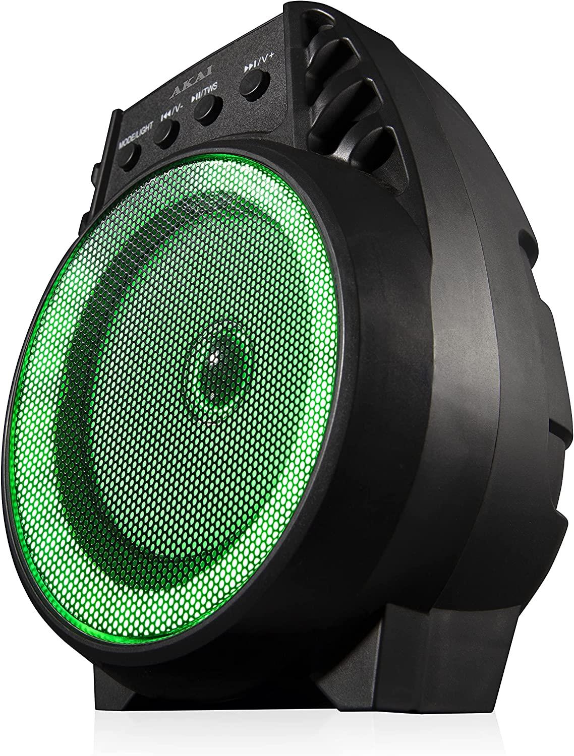 AKAI A58168 Vibes 4 Inch LED Party Speaker, Bluetooth Connectivity, Wireless & Portable, 5W, Black