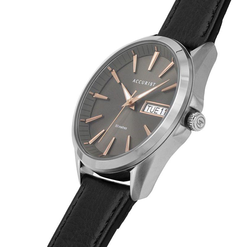 Accurist Mens Day/date Black Dial With Leather Strap Watch 7333