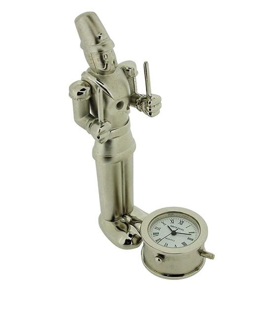 Miniature Clock Silver plated Toy Soldier with Clock Drum Solid Brass IMP1041- CLEARANCE NEEDS RE-BATTERY